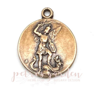 Solid Bronze ST MICHAEL SMOOTH Large Medal Antique Vintage Reproduction #PG7108