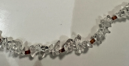 Vintage Rock Crystal Chip Necklace 40” Orange Glass Spacer Beads Boho Healing - Picture 5 of 9