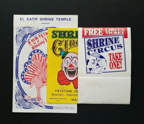 Vintage 1970's Shrine Circus PROGRAMS ( 2 ) & FREE TICKET ADVERTISEMENT ( 1 )