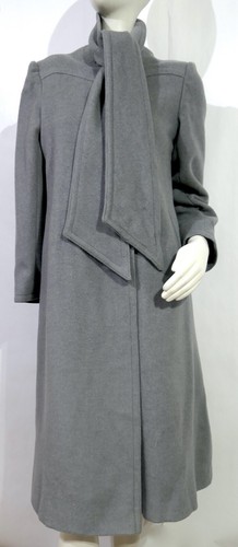 Vintage 70s Mar Del By Rice All Wool Gray Midi Coat Retro Attached Scarf S - Picture 2 of 12