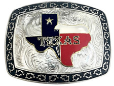 TEXAS STATE BELT BUCKLE FLAG MAP RODEO COWBOY WESTERN NEW USA HEAVY COLOR