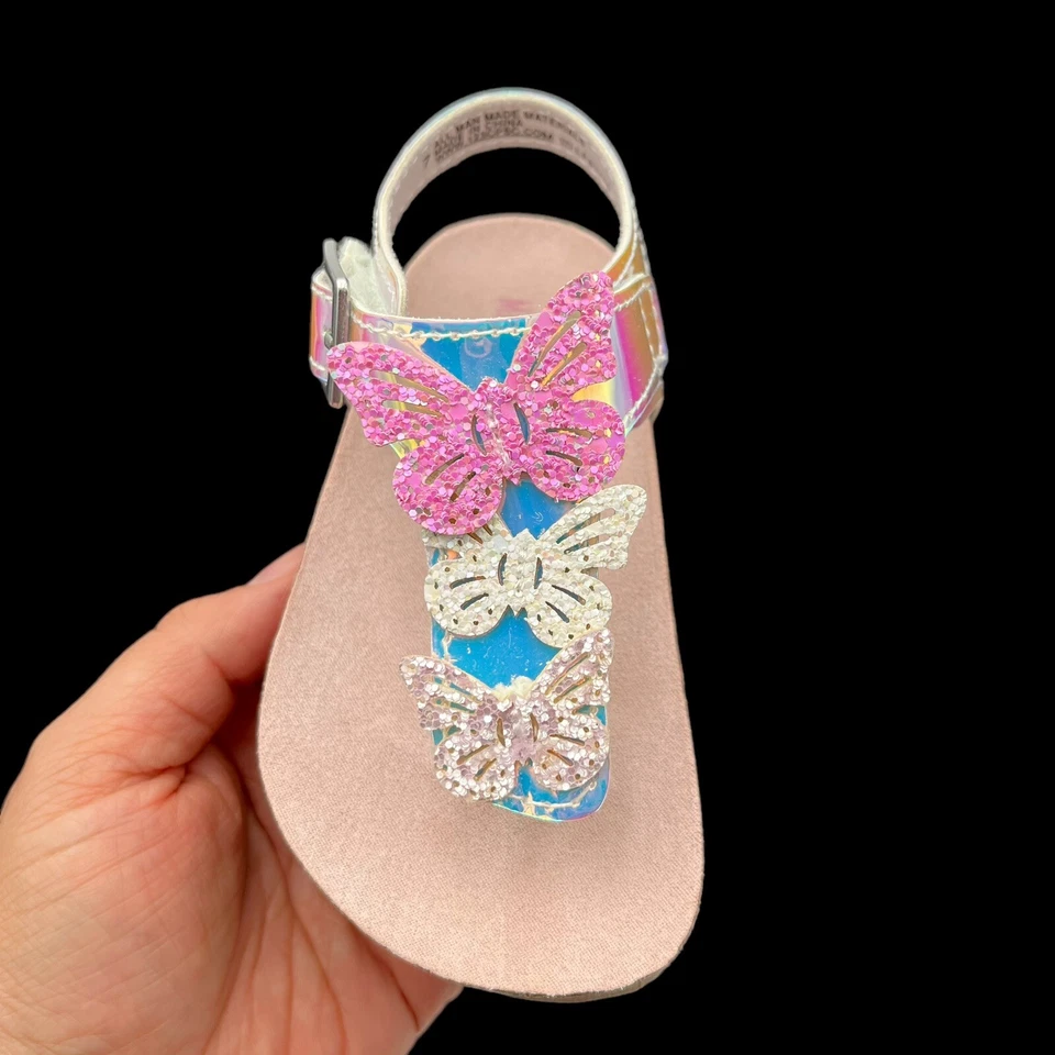 Maggie & Zoe Bebé/Niñas Pequeñas Mariposa Tanga Sandalias Talla 7 Plateado/Bronceado Zapatos Foto 3 de 4