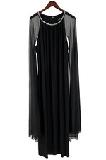R&M Richards Sheath Dress with Beaded Jewel Neckline & Cape Black