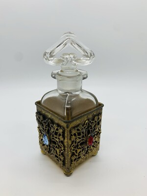 1800s Czech Jewel Encrusted Glass Perfume Caddy