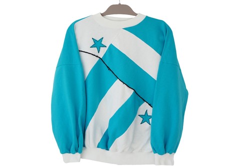 Vintage Non Brand Sweatshirt crewneck Jumper blue white Size S 90s
