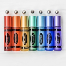 SET OF 7 FROSTED GLASS ESSENTIAL OIL ROLLER BOTTLES 10ML EMPTY STAINLESS STEEL