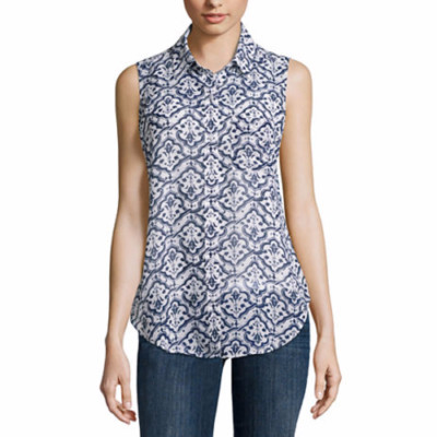 Liz Claiborne Women's Sleeveless Button Front Shirt W Cami X-LARGE White Blue | eBay