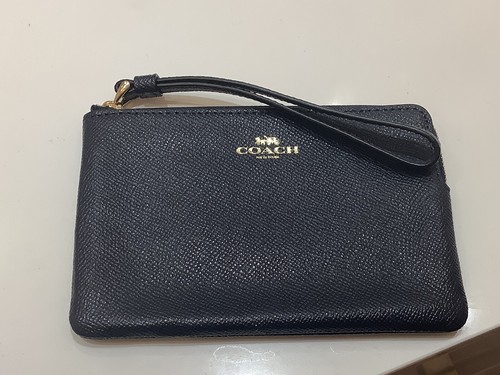 Coach Corner Wristlet Navy Leather Gold Hardware