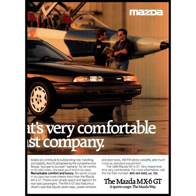 1989 Mazda MX-6 GT Coupe 2 Page Vintage Print Ad Fighter Jet Pilot