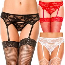 Lingerie Garter Belt w Thong Size Regular Black Red or White Lace Music Legs7707