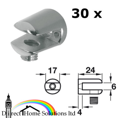 30 X GLAS REGALTRÄGER WINKEL KLAMMERN - CHROM POLIERT