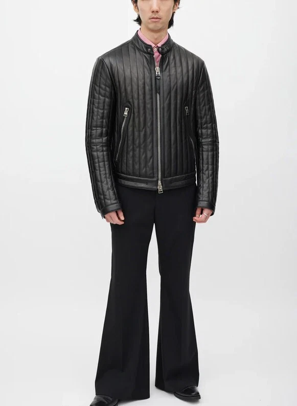 New TOM FORD Men's Vertical Channel Leather Racer Jacket - Image 3 of 4