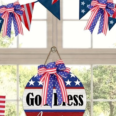 4Pcs Patriotic Bows Red Blue White Star Striped Wreath Bow for Independence Day