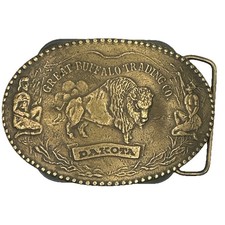 Vtg Bergamot Brass 1973 Great American Buffalo Trading Co. Dakota Belt Buckle