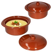 2Er Ton-Topf + Deckel 1,6L Mediterran Cocotte Kochtopf Schmortopf Mittelalter