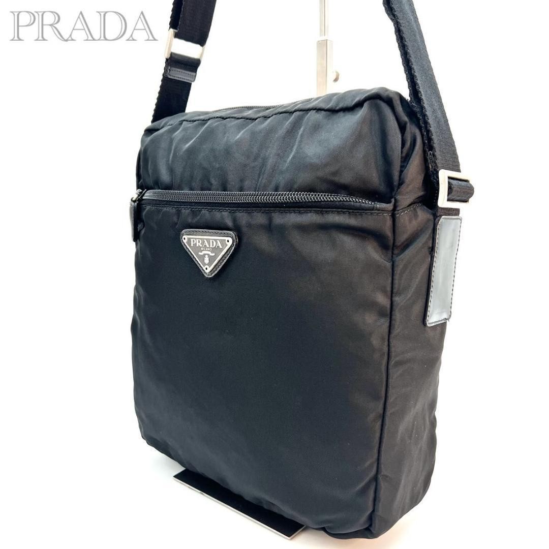 Prada Tessuto Triangle Logo Black Shoulder Bag