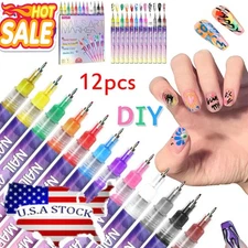 12 Colors Nail Art Pens Set, Nail Art Marker, Nail Doodle Pens, 0.5 MM Nail