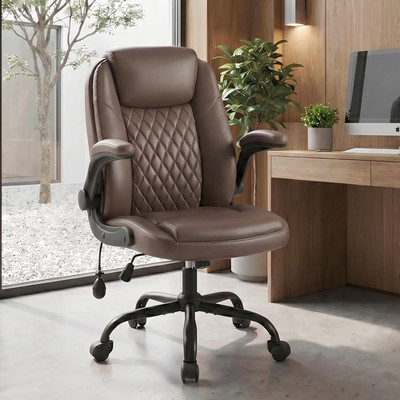 Leather Office Chair, Computer Desk Chair with Adjustable Lumbar Support, Thick