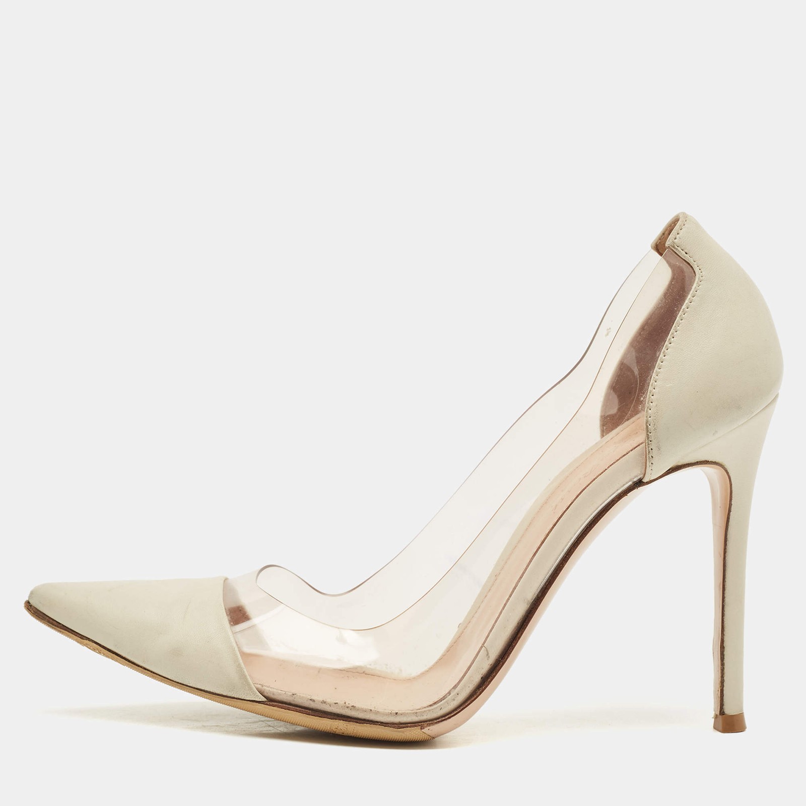 Gianvito Rossi Pearl White Leather and PVC Plexi Pumps Size 40