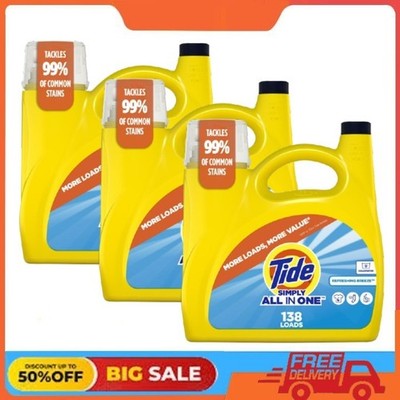 3 PACK Tide Simply All-in-One Liquid Laundry Detergent, Refreshing Breeze