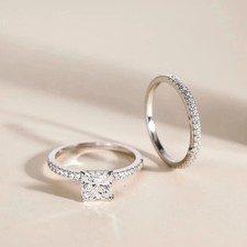 3 CT Princess Cut Moissanite Wedding Bridal Ring Set 925 Sterling Silver For Her