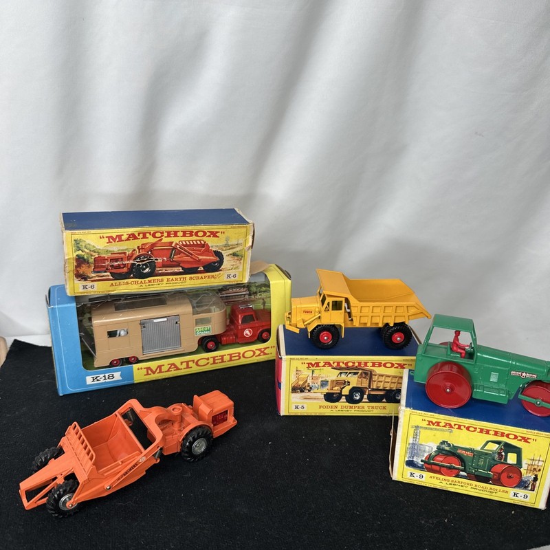 4 Matchbox Kingsize K-18 Horse Truck K-9 Road Roller K-5 Foden Dump K-6 Scraper