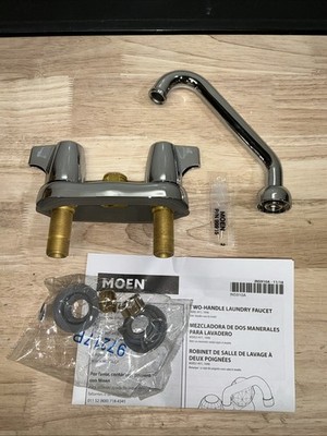 Moen 74998 Dual Handle Low Arc Laundry Sink Faucet, 4'' Mount, 2 Hole in Chrome