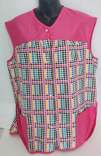 VTG Pearl Snap House Apron Smock Pockets Sz L USA Made