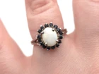 Vintage Sterling Silver 925 Opal Dark Blue Sapphire Gemstone Ring Size 6