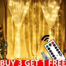 300 LED Curtain Fairy Lights String Indoor/Outdoor Wedding Party Wall Decor UK