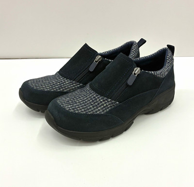 Womens Fall Fashion Warm Shoes Insulated Moccasins Navy Suede Zip Land s End 8B