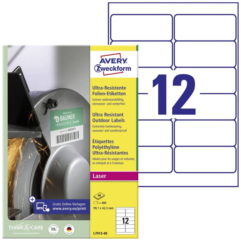 Étiquettes Avery-Zweckform L7913-40 en film indéchirable et résistant à l'eau 99.1x42.3 mm