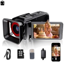New 4K Vlogging Camera 64MP with Night Vision, Mic, Remote, Stabilizer, 32G Card