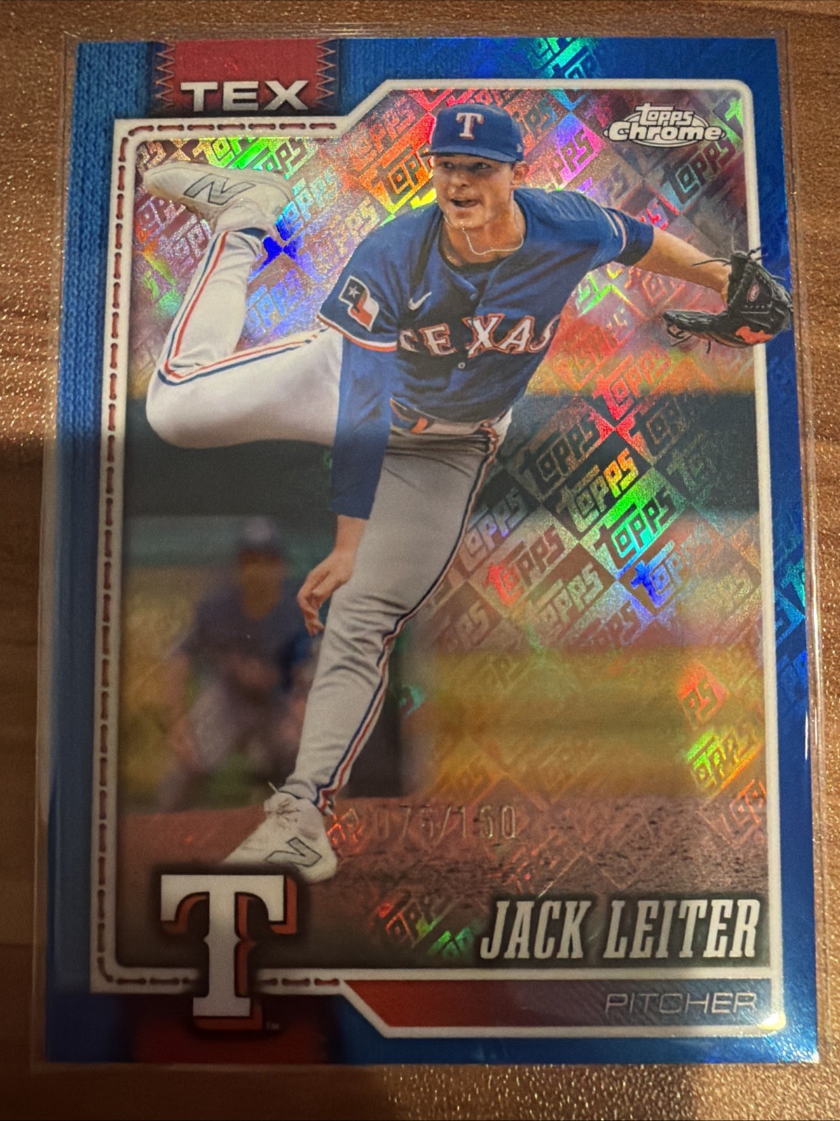 JACK LEITER 2026 Topps Chrome Blue LogoFractor /150 Rangers #175