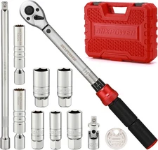 11PCS 3/8" Drive Magnetic Spark Plug Socket Set with Torque Wrench, 10-45ft.lb/