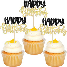 24Pcs Happy Birthday Cupcake Toppers Glitter Double Layer Birthday Cupcake Picks