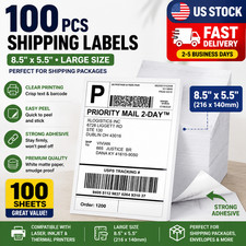 100 Sheets 8.5x5.5 Inch 220 Premium Half Sheet Shipping Labels 2 Per Sheet