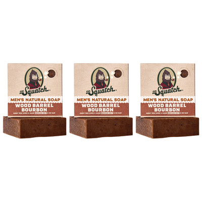 Dr. Squatch Men's Natural Bar Soap Wood Barrel Bourbon 5 oz 3-Pack