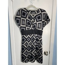 Y2K Express Silk Dress Small Grey Black Geometric Whimsygoth Club 90s