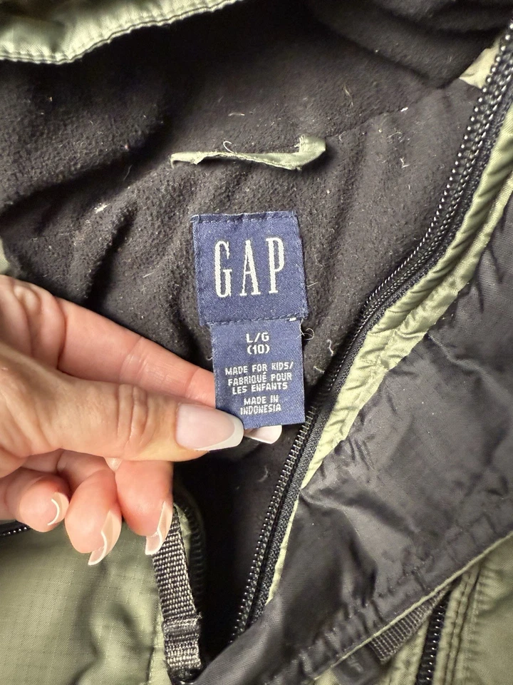 Chaqueta acolchada de colección Gap Down verde parka abrigo de nailon militar niños grandes mujeres XS Foto 3 de 4