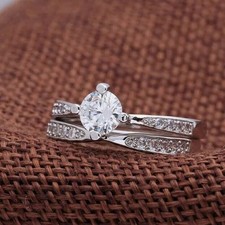 2 kt Ring Rundschliff simulieren Diamant Verlobung Braut Set 14 K Weißgold...