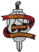 9.5 Inch Skull Death Before Dishonor Embroidered Iron On Patch - Military DS1