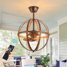 Caged Ceiling Fan with Lights and Remote Rustic Chandeliers Hangling Lights F...