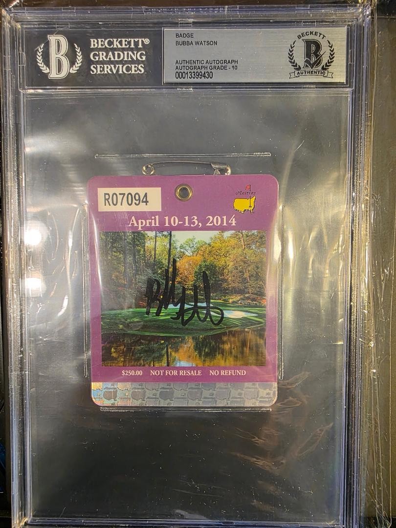 Bubba Watson Autographed Signed - 2014 Masters Badge . PSA 10! PGA Golf 