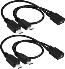 Micro USB 1 to 2 Splitter Cord, 2 Pack 0.3m/12inch Female Dual...