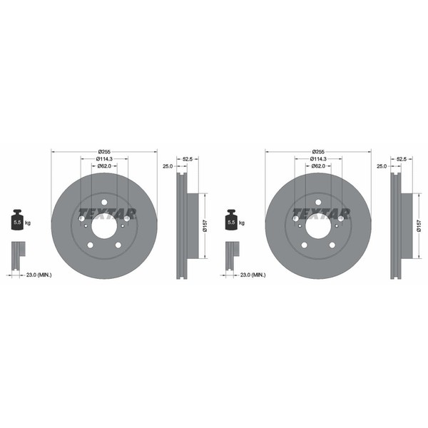 2X Textar Bremsscheiben 255Mm InnenbelÜFtet Vorne Passend FüR Toyota Previa | 92-image