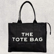 MARC JACOBS The Large Tote Bag Black Canvas Laptop Travel Shoulder Bag Authentic