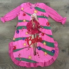 Vtg 1991 Barbie Pink Xmas Flannel Long Sleeve Pajama Nightgown Wundies Sz 6