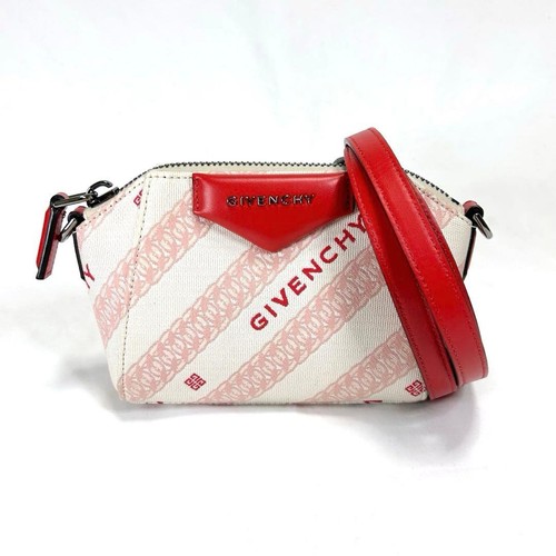 Givenchy Antigona Nano Crossbody Shoulder Bag Zip Canvas Red White Women's Used