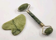 Natural Green Jade Gua Sha Board Facial Roller Massager Set
